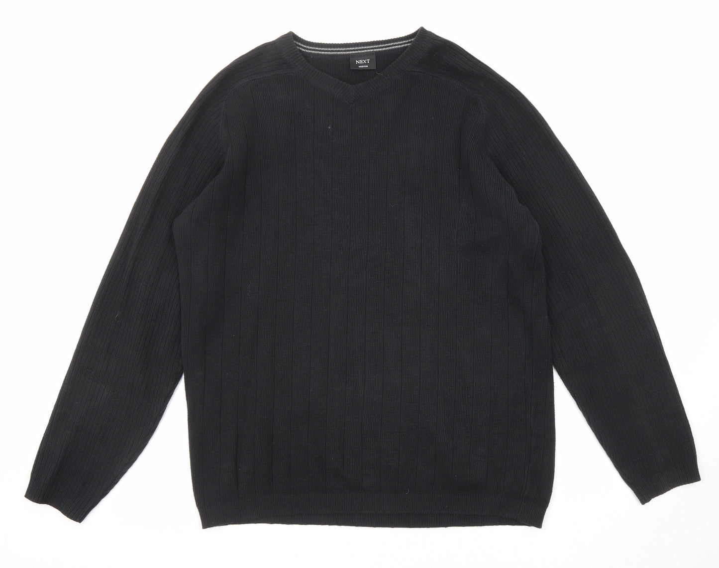 NEXT Mens Black Round Neck Cotton Pullover Jumper Size M Long Sleeve