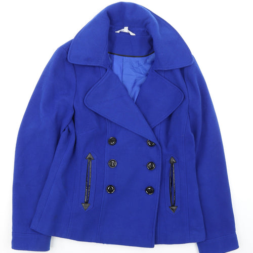Debenhams Womens Blue Pea Coat Coat Size 14 Button - Double Breasted Jacket