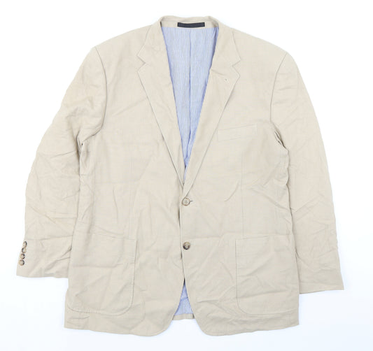 Marks and Spencer Mens Beige Linen Jacket Suit Jacket Size 44 Regular - Summer Weight