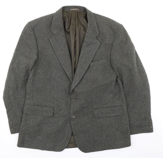 Greenwoods Mens Green Herringbone Wool Jacket Suit Jacket Size 44 Regular - Tweed Look