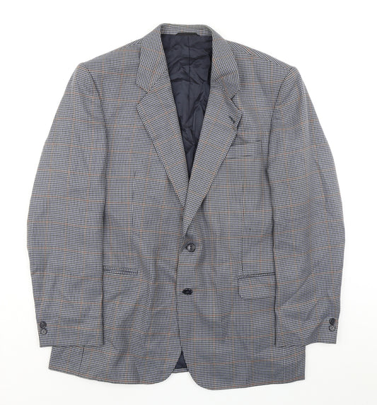 Skopes Mens Blue Houndstooth Polyester Jacket Sport Coat Size 44 Regular