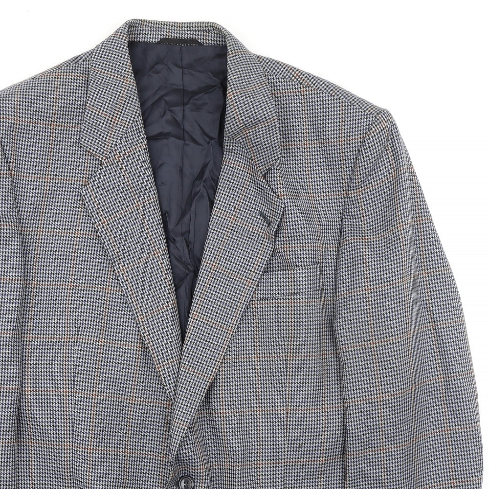 Skopes Mens Blue Houndstooth Polyester Jacket Sport Coat Size 44 Regular