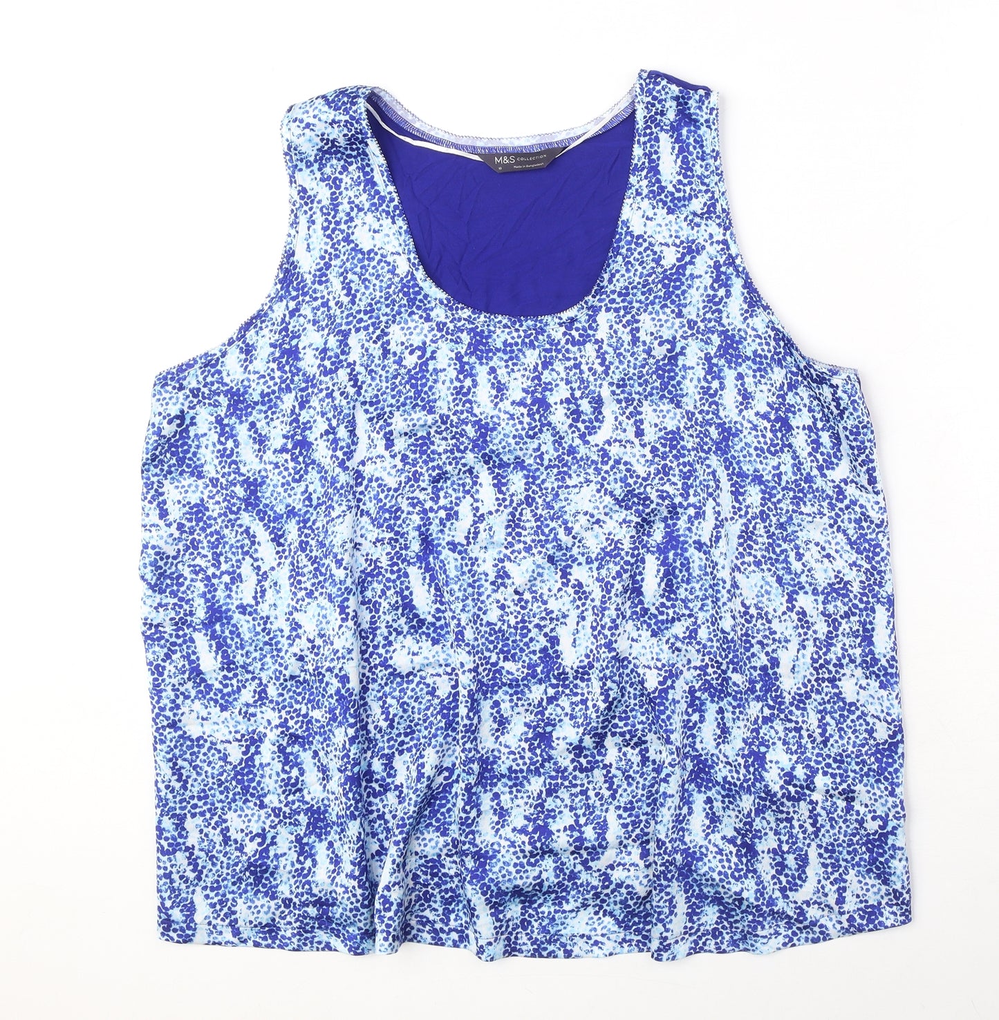 Marks and Spencer Womens Blue Geometric Polyester Basic Blouse Size 16 Round Neck