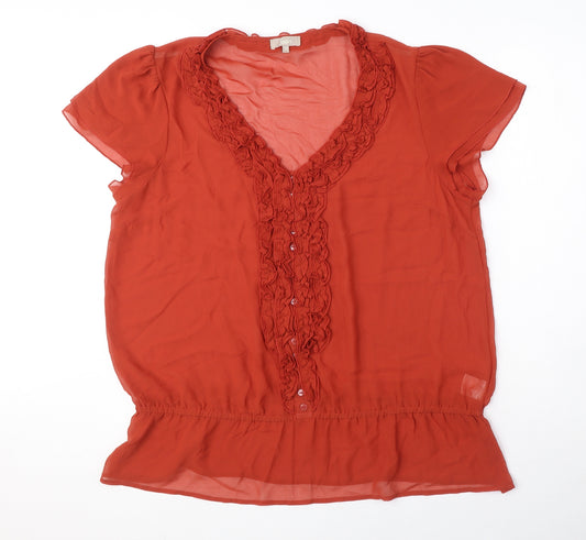 Soon Womens Red Polyester Basic Blouse Size 20 V-Neck - Ruffle Detail