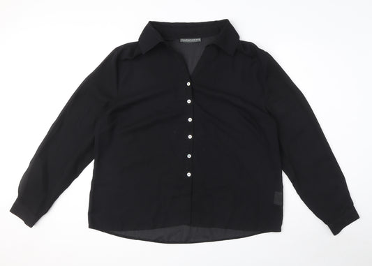 Jessica Holbrook Womens Black Polyester Basic Button-Up Size XL Collared