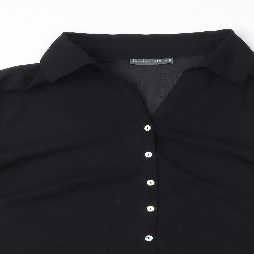 Jessica Holbrook Womens Black Polyester Basic Button-Up Size XL Collared