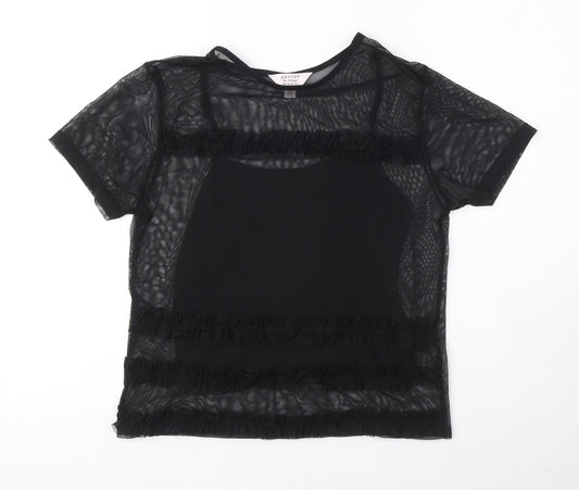 Miss Selfridge Womens Black Polyester Basic Blouse Size 8 Round Neck - Underlayer top, Ruffle detail