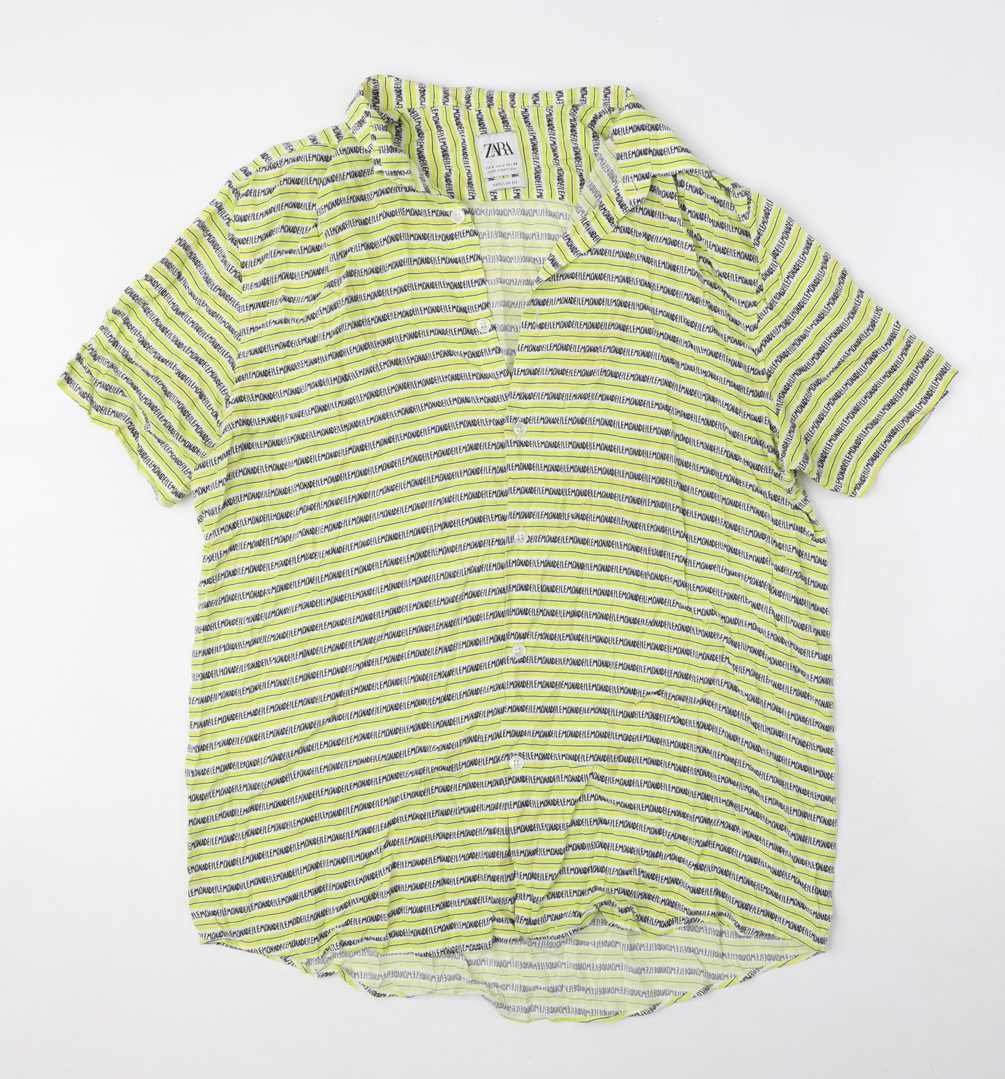 Zara Womens Yellow Geometric Polyester Basic Button-Up Size L Collared - Lemonade