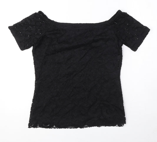 Dorothy Perkins Womens Black Nylon Basic Blouse Size 10 Off the Shoulder