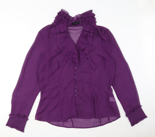 APANAGE Womens Purple Polyester Basic Blouse Size 16 V-Neck - Ruffle Detail