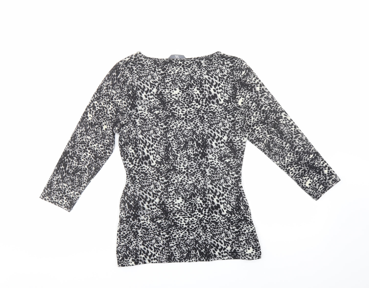 BHS Womens Grey Animal Print Polyester Basic Blouse Size 10 Boat Neck - Embellished Neckline