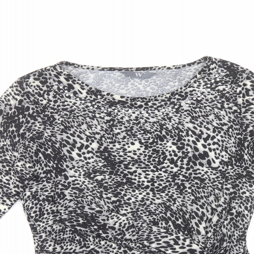 BHS Womens Grey Animal Print Polyester Basic Blouse Size 10 Boat Neck - Embellished Neckline