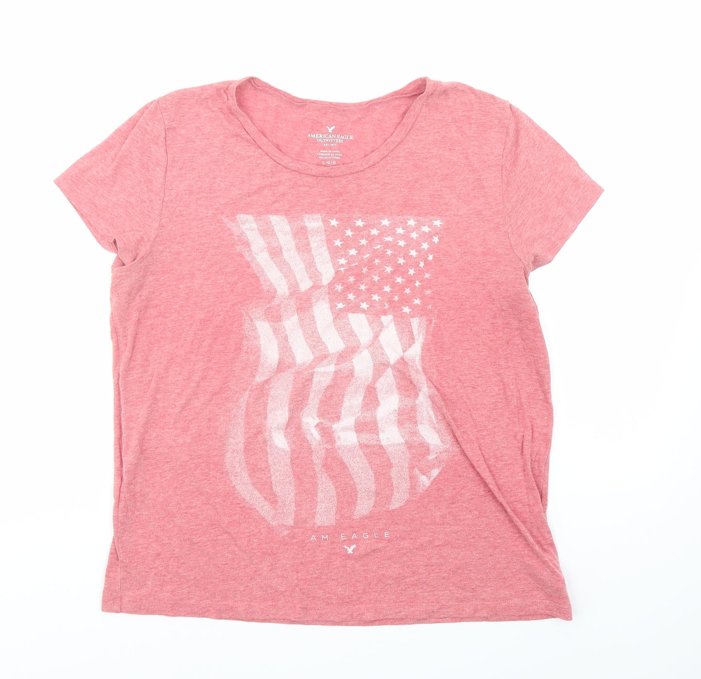 American Eagle Outfitters Womens Pink Cotton Basic T-Shirt Size L Boat Neck