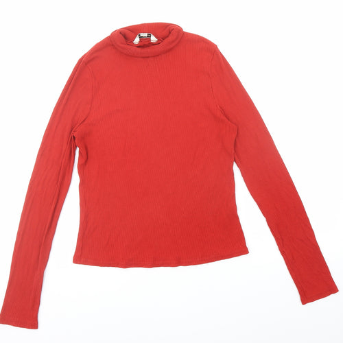 Miss Selfridge Womens Red Viscose Basic T-Shirt Size 12 Roll Neck - Ribbed