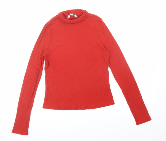 Miss Selfridge Womens Red Viscose Basic T-Shirt Size 12 Roll Neck - Ribbed