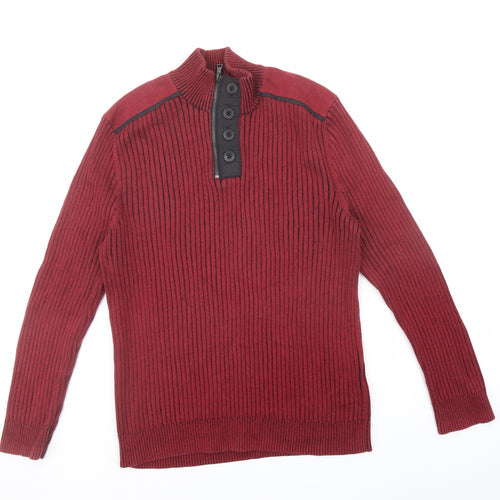 INC International Concepts Mens Red High Neck Cotton Pullover Jumper Size L Long Sleeve