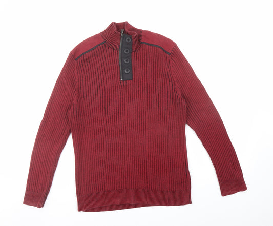 INC International Concepts Mens Red High Neck Cotton Pullover Jumper Size L Long Sleeve