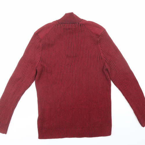 INC International Concepts Mens Red High Neck Cotton Pullover Jumper Size L Long Sleeve