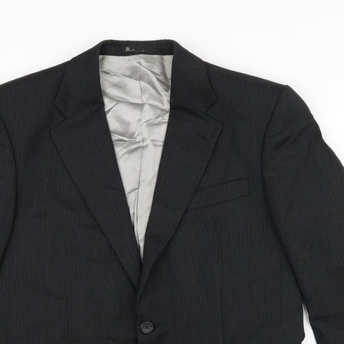 BHS Mens Black Striped Wool Jacket Suit Jacket Size 40 Regular