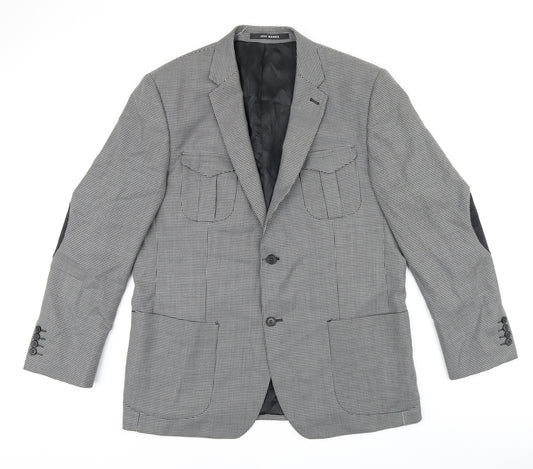 Jeff Banks Mens Grey Houndstooth Polyester Jacket Suit Jacket Size 44 Regular