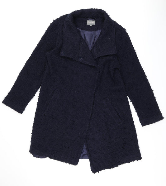 Phase Eight Womens Blue Overcoat Coat Size 14 Snap
