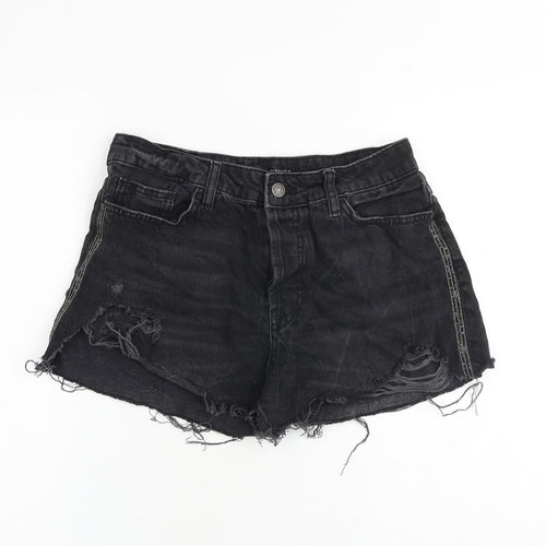 Zara Womens Black 100% Cotton Cut-Off Shorts Size 10 Regular Zip