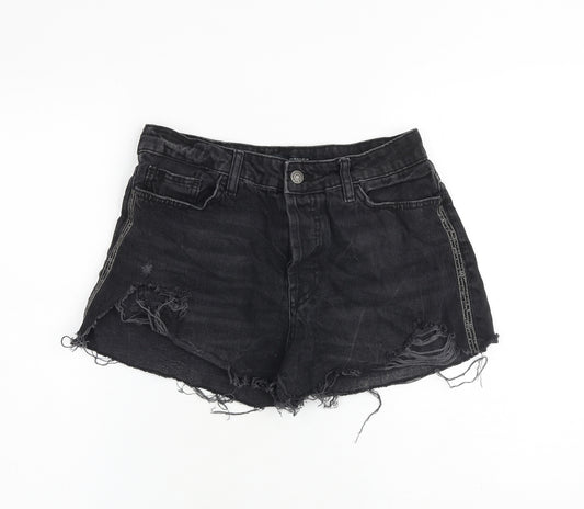 Zara Womens Black 100% Cotton Cut-Off Shorts Size 10 Regular Zip