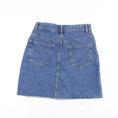 Denim & Co. Womens Blue Cotton A-Line Skirt Size 6 Zip