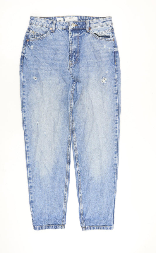 Bershka Womens Blue Cotton Mom Jeans Size 10 L27 in Regular Zip