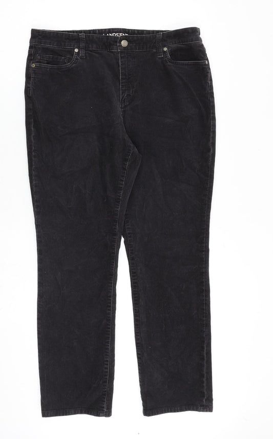 Lands' End Womens Black Cotton Trousers Size 14 L30 in Regular Zip