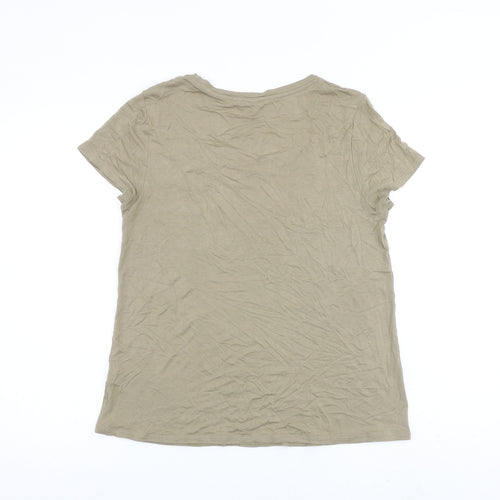 Marks and Spencer Womens Beige Viscose Basic T-Shirt Size 12 Round Neck