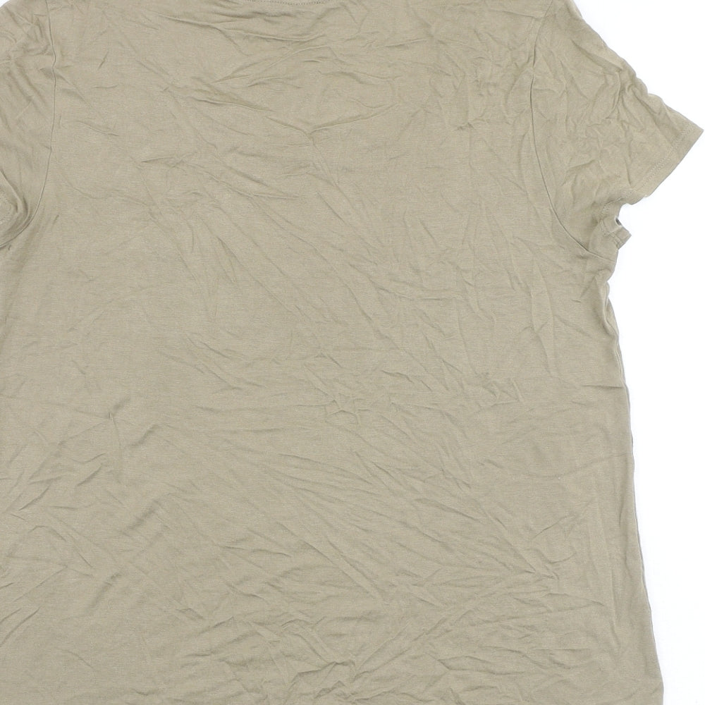 Marks and Spencer Womens Beige Viscose Basic T-Shirt Size 12 Round Neck
