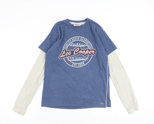 Lee Cooper Boys Blue 100% Cotton Basic T-Shirt Size 11-12 Years Round Neck Pullover