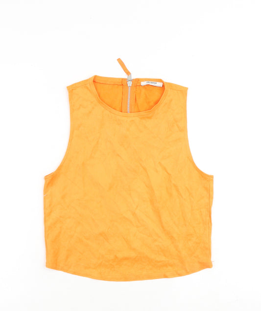 Zara Womens Orange Polyester Basic Tank Size S Round Neck