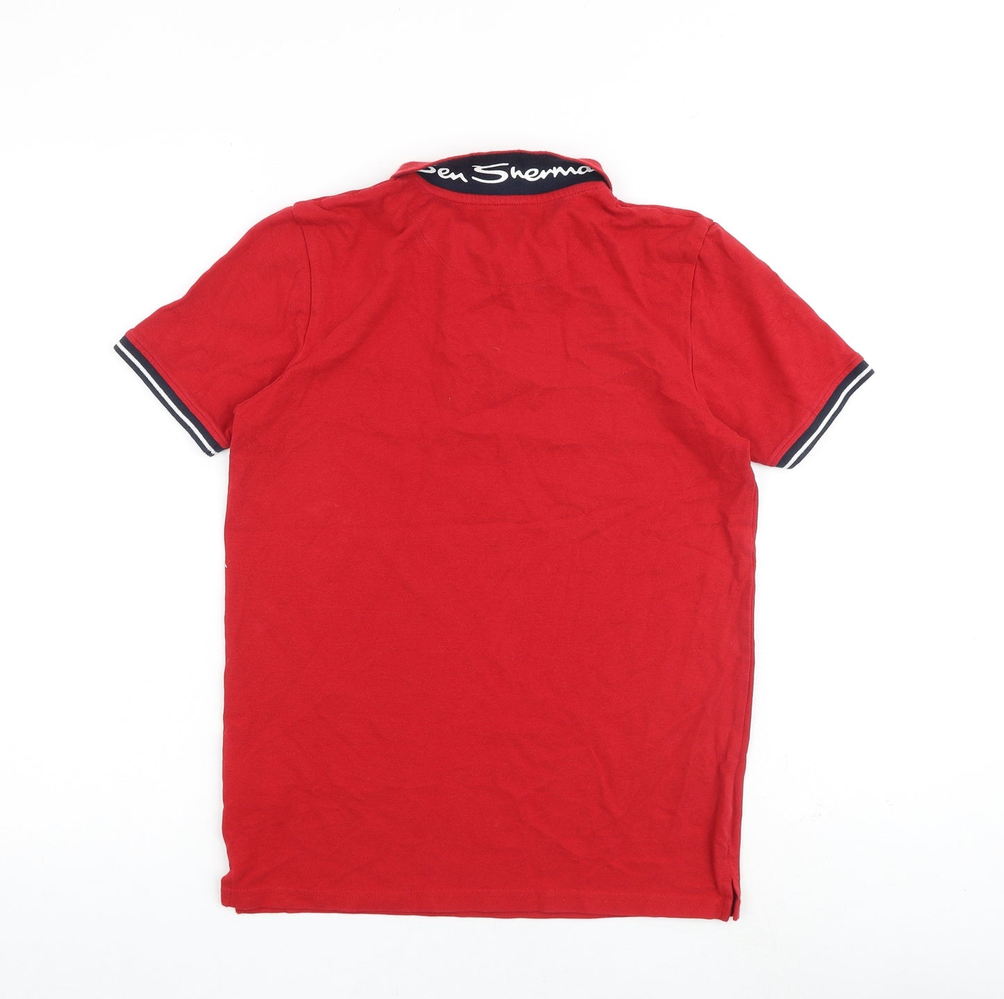 Ben Sherman Boys Red 100% Cotton Basic T-Shirt Size 14-15 Years Collared Button