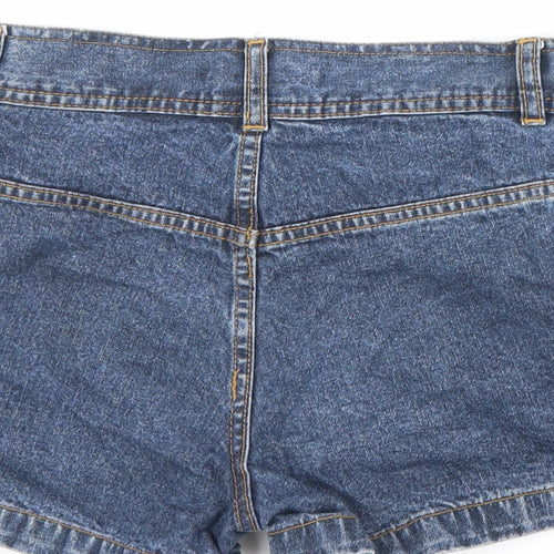 Dunnes Stores Womens Blue 100% Cotton Hot Pants Shorts Size 10 Regular Snap - Inside leg 2.5 inch