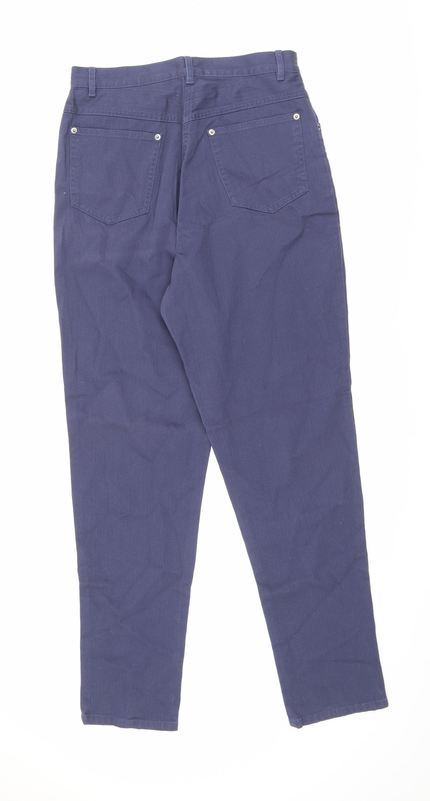 BHS Womens Blue Cotton Trousers Size 14 L30.5 in Regular Zip