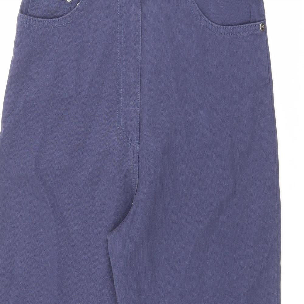 BHS Womens Blue Cotton Trousers Size 14 L30.5 in Regular Zip