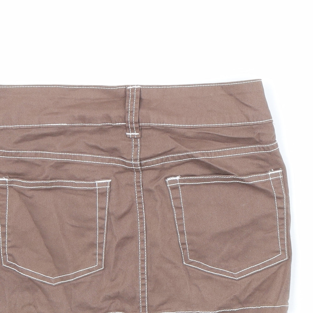 Divided by H&M Womens Brown Cotton Mini Skirt Size 6 Zip