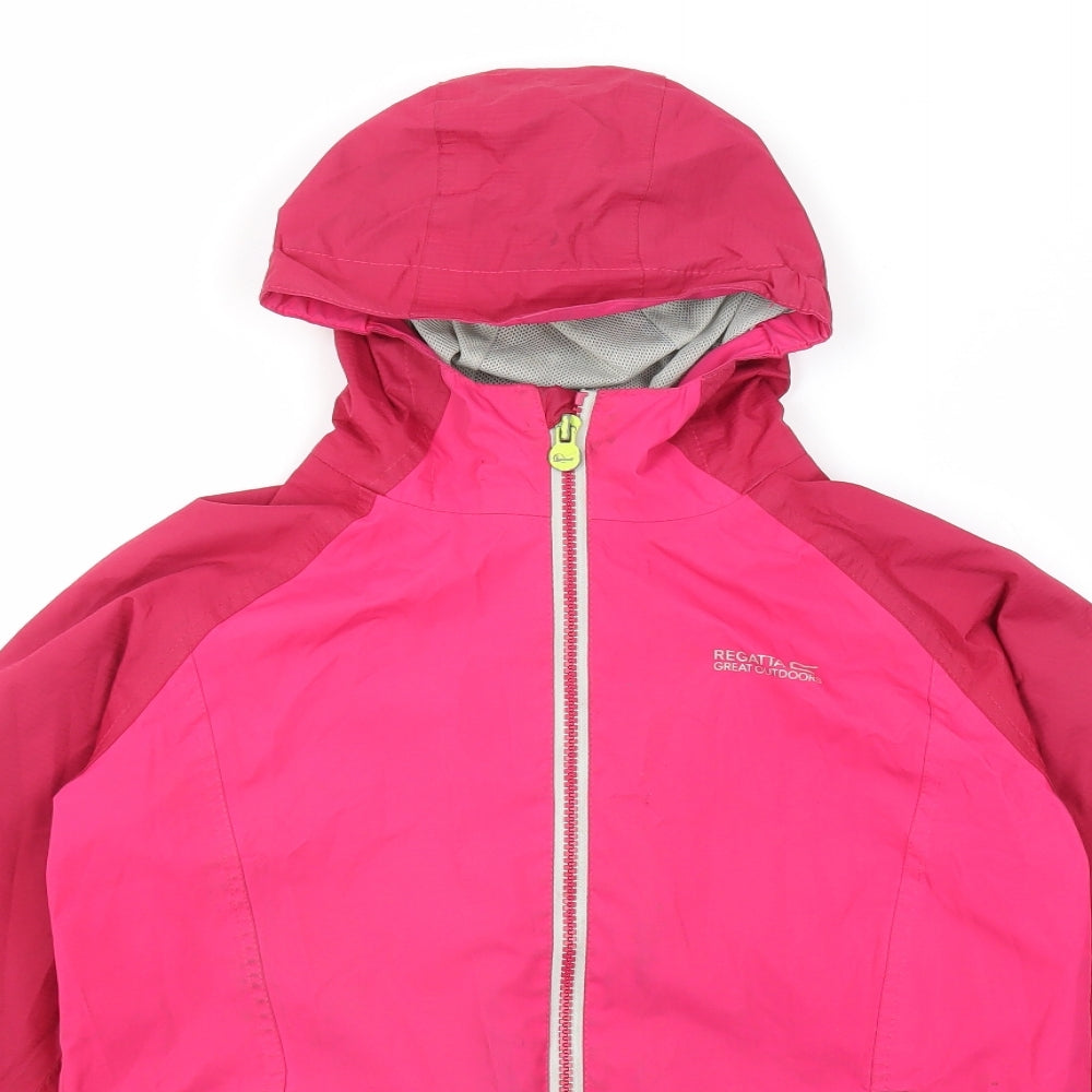 Regatta Girls Pink Windbreaker Jacket Size 9-10 Years Zip - Logo Hooded