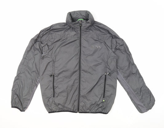 HUGO BOSS Mens Grey Windbreaker Jacket Size M Zip - Packable Zipped Pockets