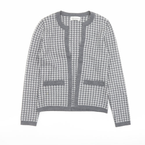 Hawick Womens Grey V-Neck Geometric Wool Cardigan Jumper Size S