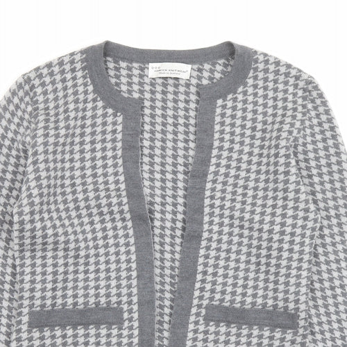 Hawick Womens Grey V-Neck Geometric Wool Cardigan Jumper Size S