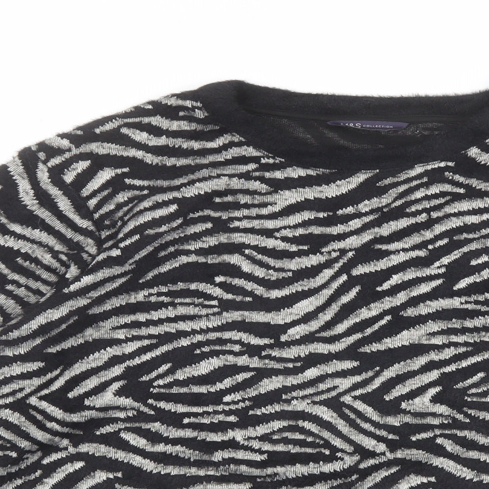 Marks and Spencer Womens Black Round Neck Animal Print Polyamide Pullover Jumper Size L