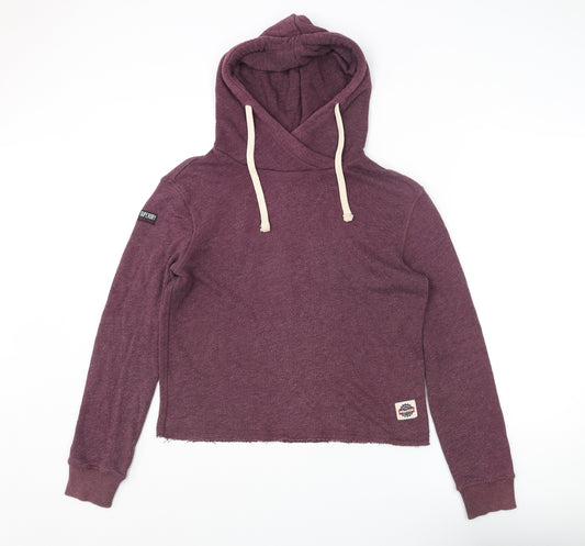 Superdry Womens Purple Polyester Pullover Hoodie Size S Pullover - Sleeve Logo Raw Hem