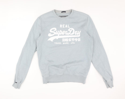 Superdry Mens Blue Cotton Pullover Sweatshirt Size M - Large Front Logo