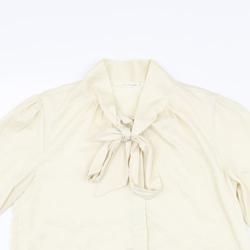 Ellison Womens Beige Polyester Basic Blouse Size S Mock Neck - Bow