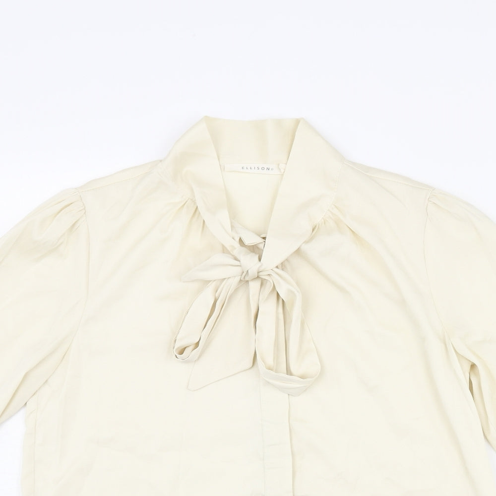 Ellison Womens Beige Polyester Basic Blouse Size S Mock Neck - Bow
