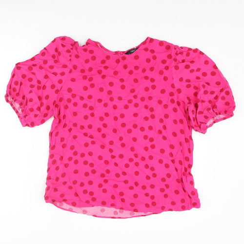 NEXT Womens Pink Polka Dot Viscose Basic Blouse Size 14 Round Neck