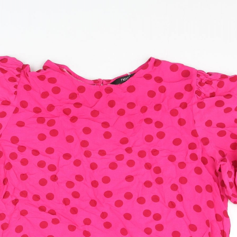 NEXT Womens Pink Polka Dot Viscose Basic Blouse Size 14 Round Neck